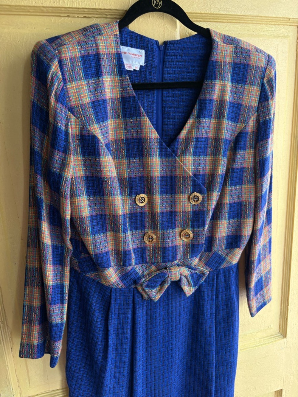 1980s Blue Plaid Wrap Dress with Belt